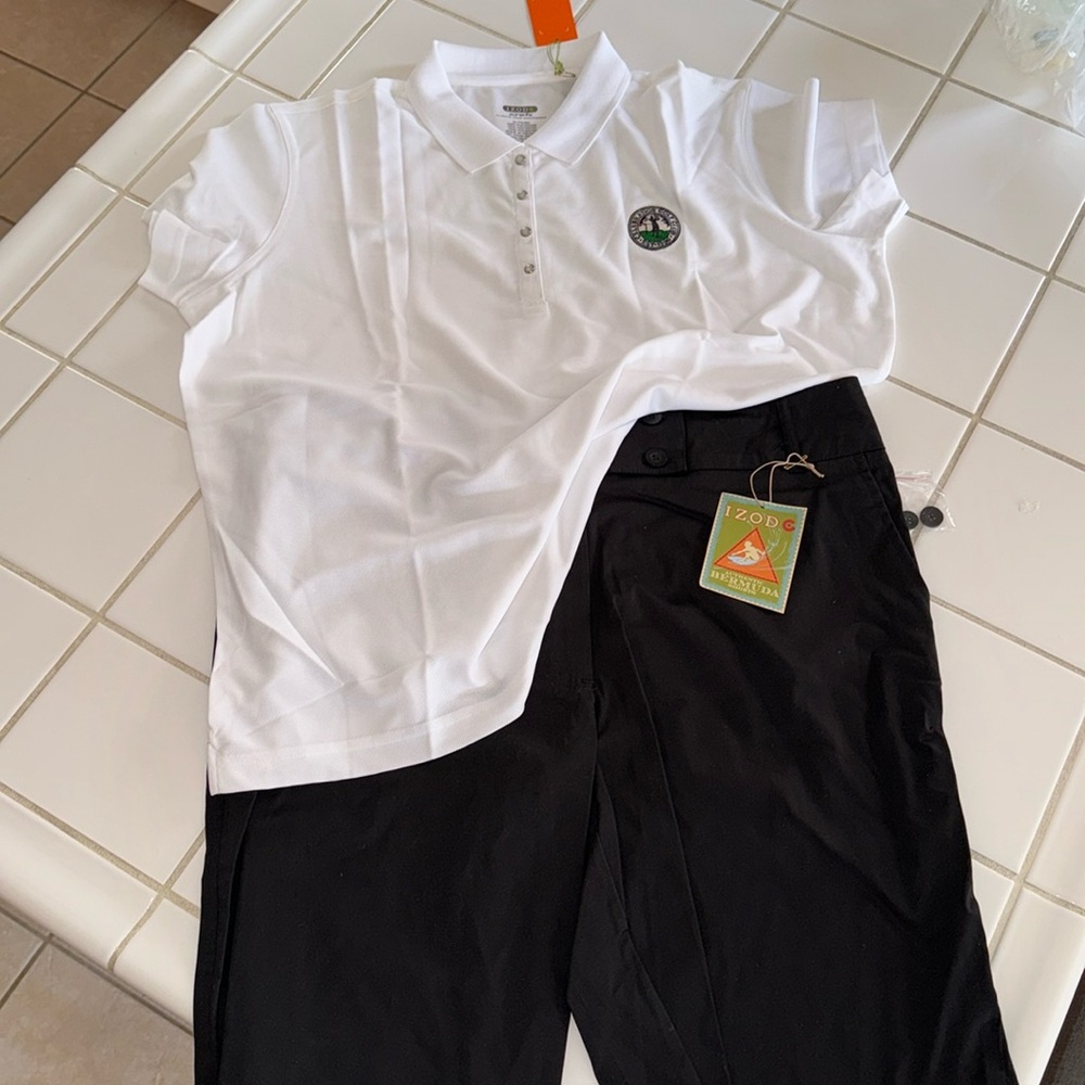 🏌️‍♀️🎾 NWT IZOD short sleeve SPF 40 XL white & black Shorts 14